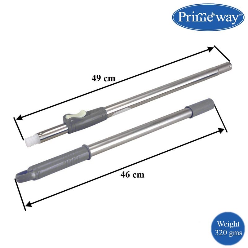Primeway Stainless Steel 124cm Extendable Floor Mop HandleStick with 2 Pcs Premium 130g Mop Head Refill Replacement Spares Set Grey - Image 2