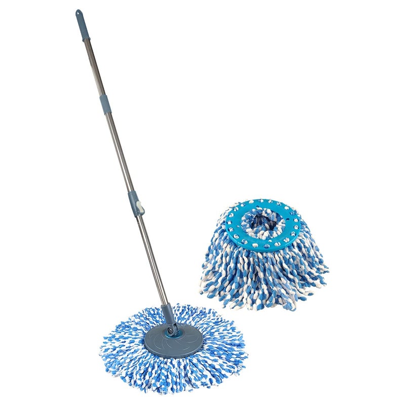 Primeway Stainless Steel 124cm Extendable Floor Mop HandleStick with 2 Pcs Premium 130g Mop Head Refill Replacement Spares Set Grey - Image 1