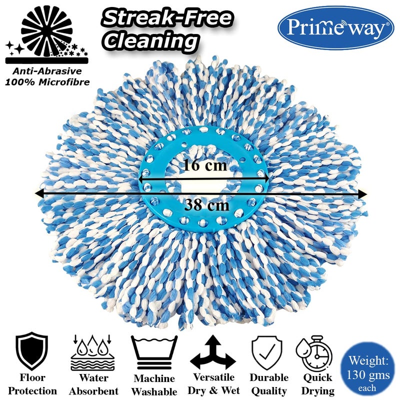 Primeway Stainless Steel 124cm Extendable Floor Mop HandleStick with 2 Pcs Premium 130g Mop Head Refill Replacement Spares Set Grey - Image 5