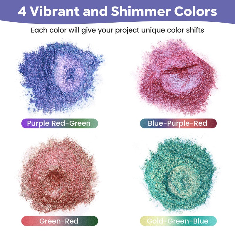 CHEAPART Chameleon Mica Powder 4 Colors Shift Pigment Powder Shimmer Holographic Mica Powder Chrome Epoxy Resin Tumbler Nail Art Polymer Clay Slime Makeup Acrylic Paint - Image 3