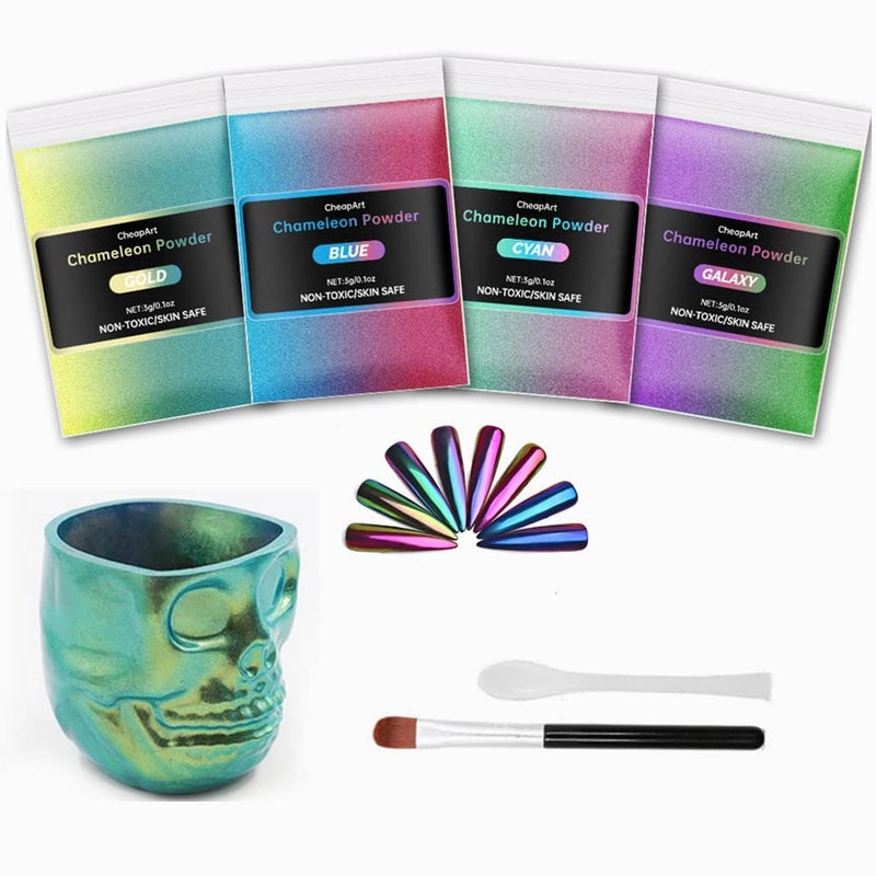 CHEAPART Chameleon Mica Powder 4 Colors Shift Pigment Powder Shimmer Holographic Mica Powder Chrome Epoxy Resin Tumbler Nail Art Polymer Clay Slime Makeup Acrylic Paint - Image 1