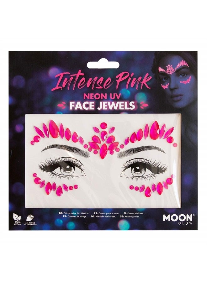Moon Glow Neon UV Face Jewels by Moon Glow - Festival Face Body Gems, Crystal Make up Eye Glitter Stickers, Temporary Tattoo Jewels (Intense Pink) - Image 1