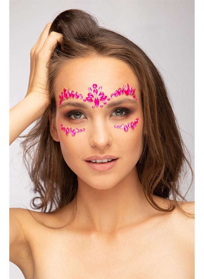 Moon Glow Neon UV Face Jewels by Moon Glow - Festival Face Body Gems, Crystal Make up Eye Glitter Stickers, Temporary Tattoo Jewels (Intense Pink) - Image 3