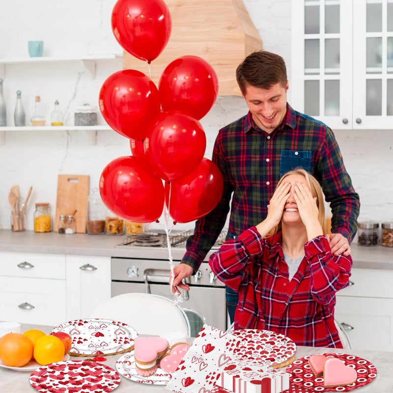 Dydamud Valentines Plates and Napkins Valentine's Day Decorations include Red Heart Love Paper Dinner and Dessert Plates Napkins for Valentine's Day, Engagements, Anniversary Party - Image 3