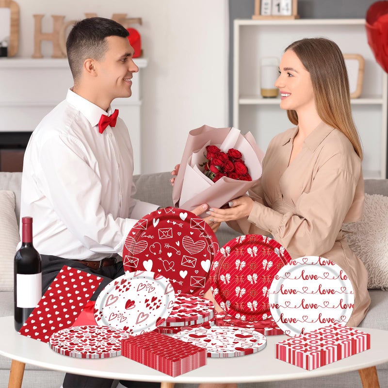 Dydamud Valentines Plates and Napkins Valentine's Day Decorations include Red Heart Love Paper Dinner and Dessert Plates Napkins for Valentine's Day, Engagements, Anniversary Party - Image 2