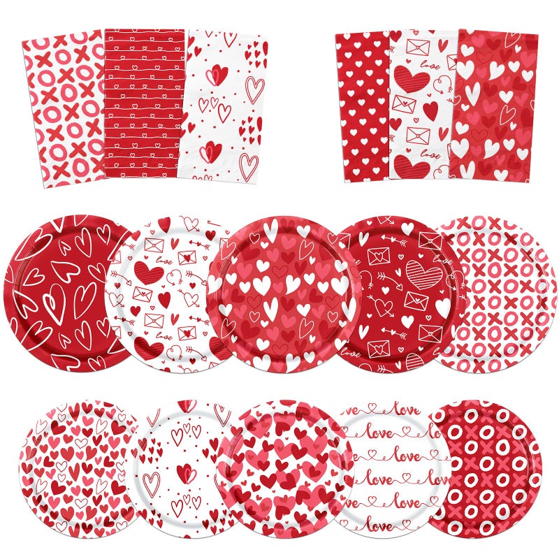 Dydamud Valentines Plates and Napkins Valentine's Day Decorations include Red Heart Love Paper Dinner and Dessert Plates Napkins for Valentine's Day, Engagements, Anniversary Party - Image 1