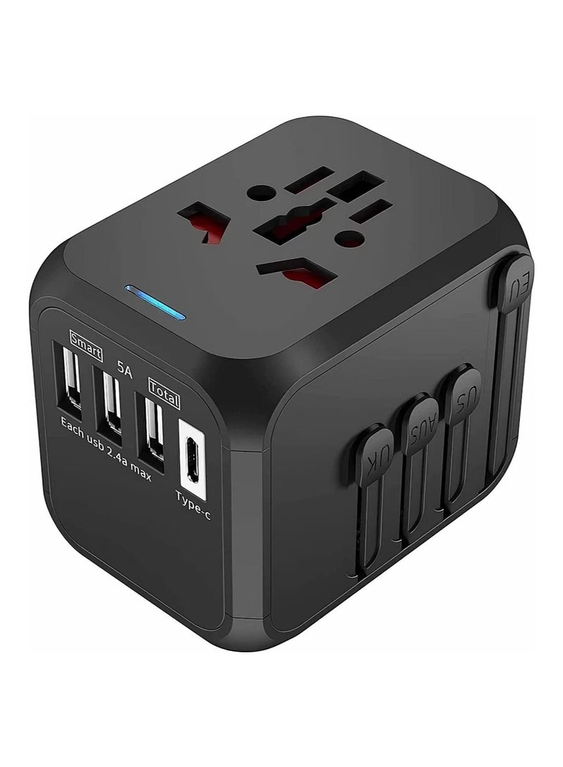 Universal Travel Adapter Plug with 3 USB & 1 Type-C Port,Fast Wall Plug Adapter Socket with UK/EU/AU/US Plugs,Multiport Charger Plug Converter - Image 1