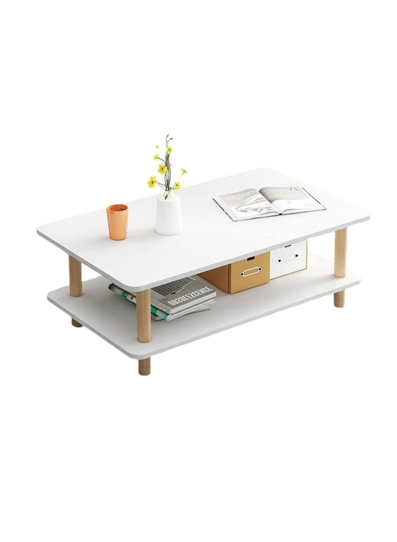 Generic Two Tier Coffee Table, Rectangle Coffee Table, Coffee Table with Storage, Nordic Style End Table with Solid Wood Legs, Easy to Assemble, for Living Room, Bedroom, Balcony  - Image 1