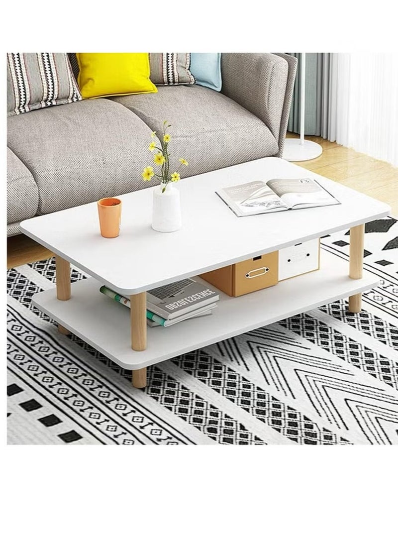 Generic Two Tier Coffee Table, Rectangle Coffee Table, Coffee Table with Storage, Nordic Style End Table with Solid Wood Legs, Easy to Assemble, for Living Room, Bedroom, Balcony  - Image 3