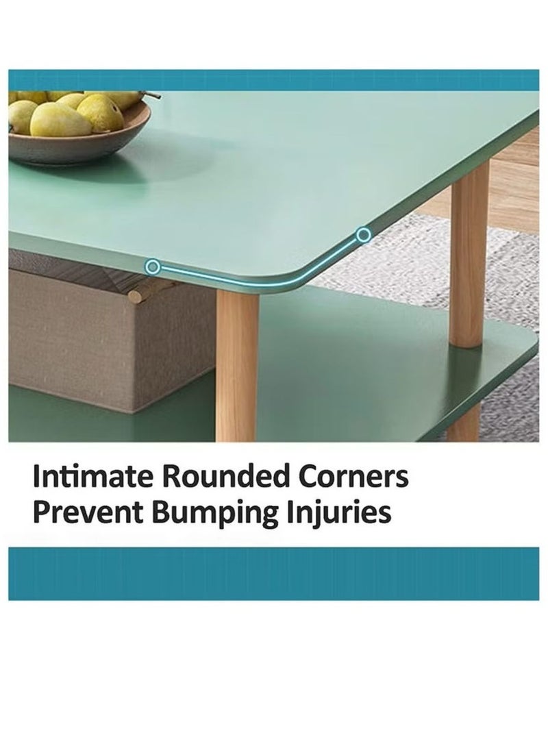 Generic Two Tier Coffee Table, Rectangle Coffee Table, Coffee Table with Storage, Nordic Style End Table with Solid Wood Legs, Easy to Assemble, for Living Room, Bedroom, Balcony  - Image 2