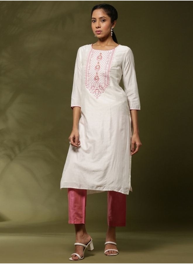 Abhishti Embroidered 3pc kurta set- offwhite  - Image 3