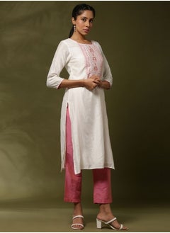 Abhishti Embroidered 3pc kurta set- offwhite  - Image 4