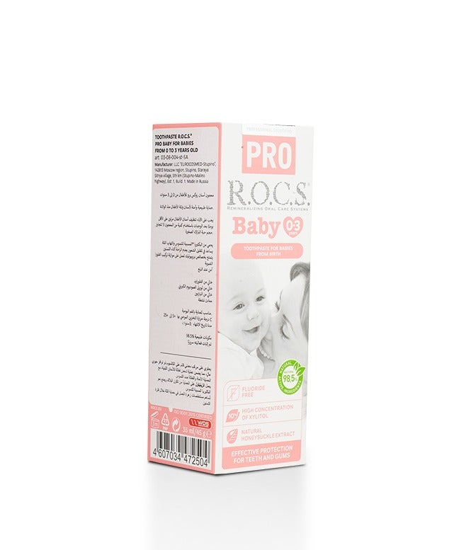 Rocs R.O.C.S. PRO Baby Toothpaste 0-3 Years Fluoride-Free Xylitol Honeysuckle Extract Gentle Oral Care for Infants & Toddlers 35ml/45g, Natural Gum Protection - Image 3