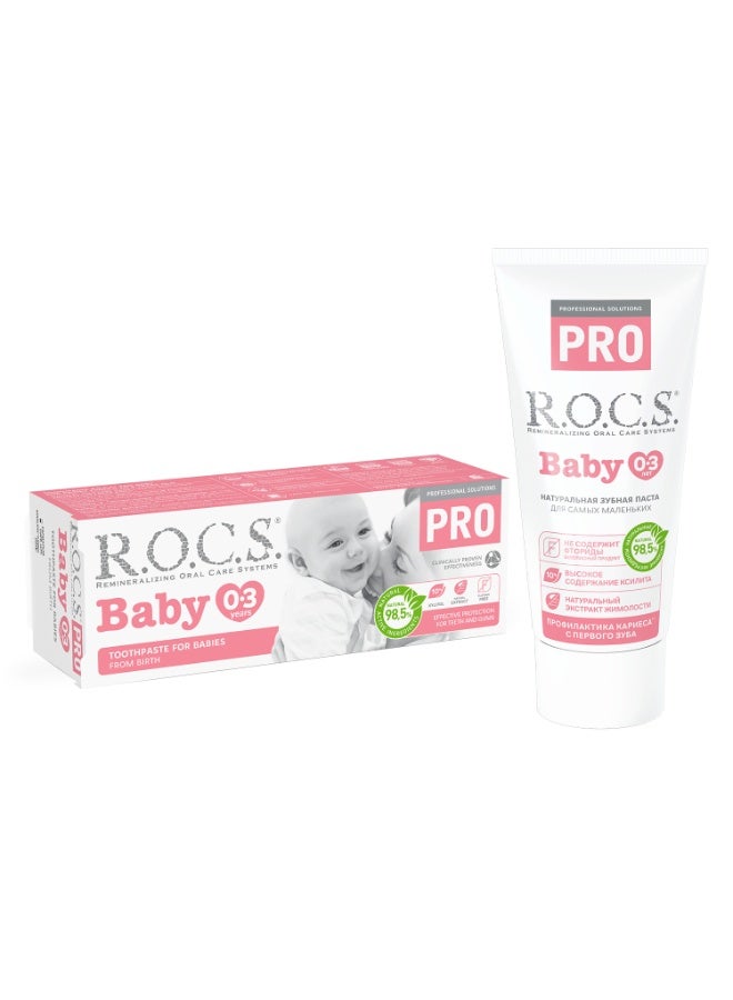 Rocs R.O.C.S. PRO Baby Toothpaste 0-3 Years Fluoride-Free Xylitol Honeysuckle Extract Gentle Oral Care for Infants & Toddlers 35ml/45g, Natural Gum Protection - Image 1