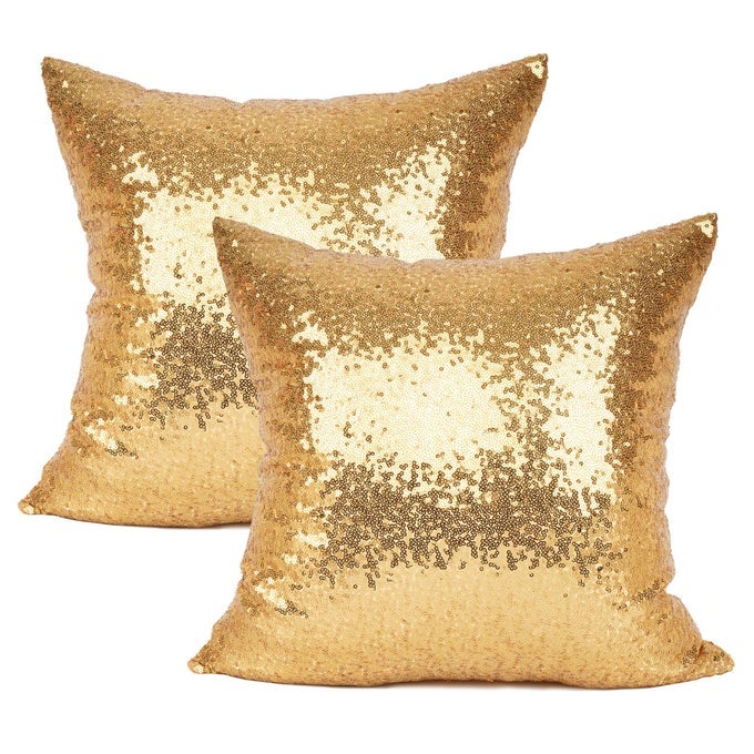 PACK OF 2 NEW LUXURY SERIES GOLD BLINK DECORATIVE GLITZY SEQUIN COMFY SATIN SOLID THROW PILLOW COVER CUSHION CASE FOR WEDDINGCHRISTMAS18 X 18