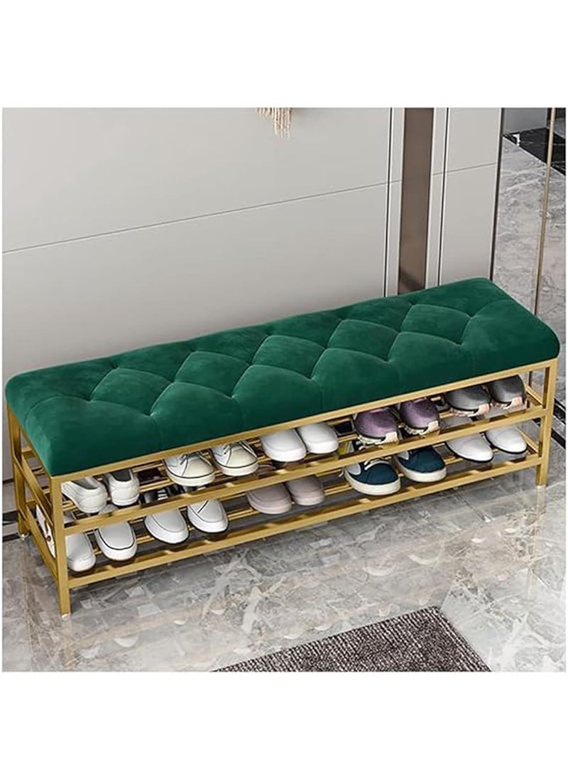 Teak Wood Art Teak Wood Art Shoe Rack Bench Organizer with Mesh Seat for Bedroom Entry Window Mudroom Living Room 3Tier Fleece Bench Bench for Entryway Green  - Image 1