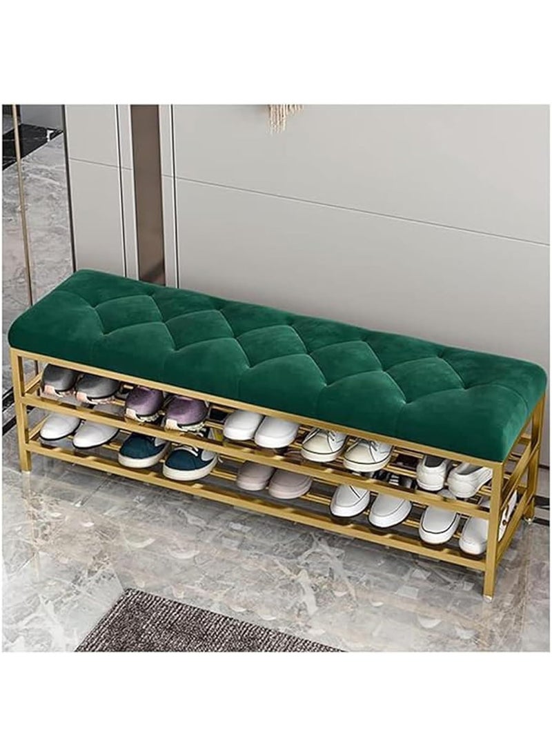 Teak Wood Art Teak Wood Art Shoe Rack Bench Organizer with Mesh Seat for Bedroom Entry Window Mudroom Living Room 3Tier Fleece Bench Bench for Entryway Green  - Image 3