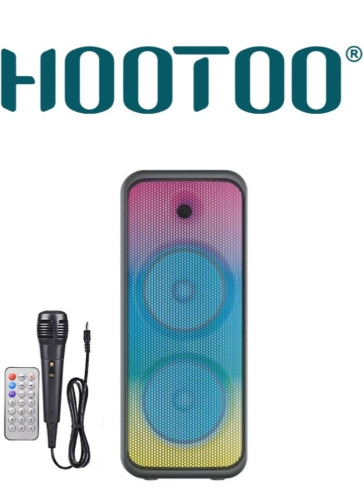 HooToo Large Bluetooth speaker. Large party speaker with clear, loud sound. Large speaker bluetooth with wired microphone. Large sound box with an external memory slot. 62cm subwoofer speaker. - Image 1