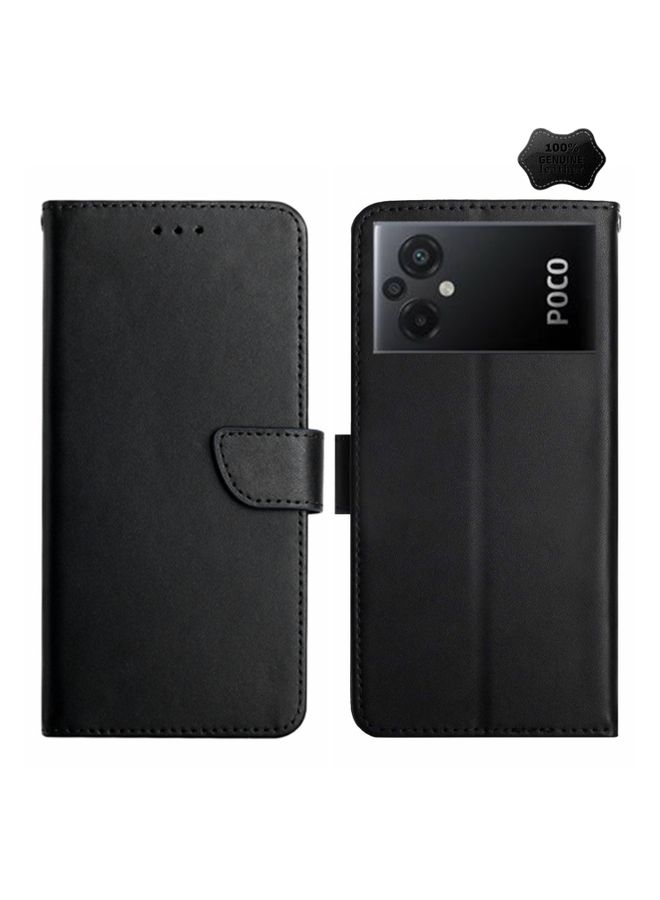 Case Cover For Xiaomi Redmi 11 Prime 5G Genuine Leather Fingerprint-proof Flip Phone Case Black