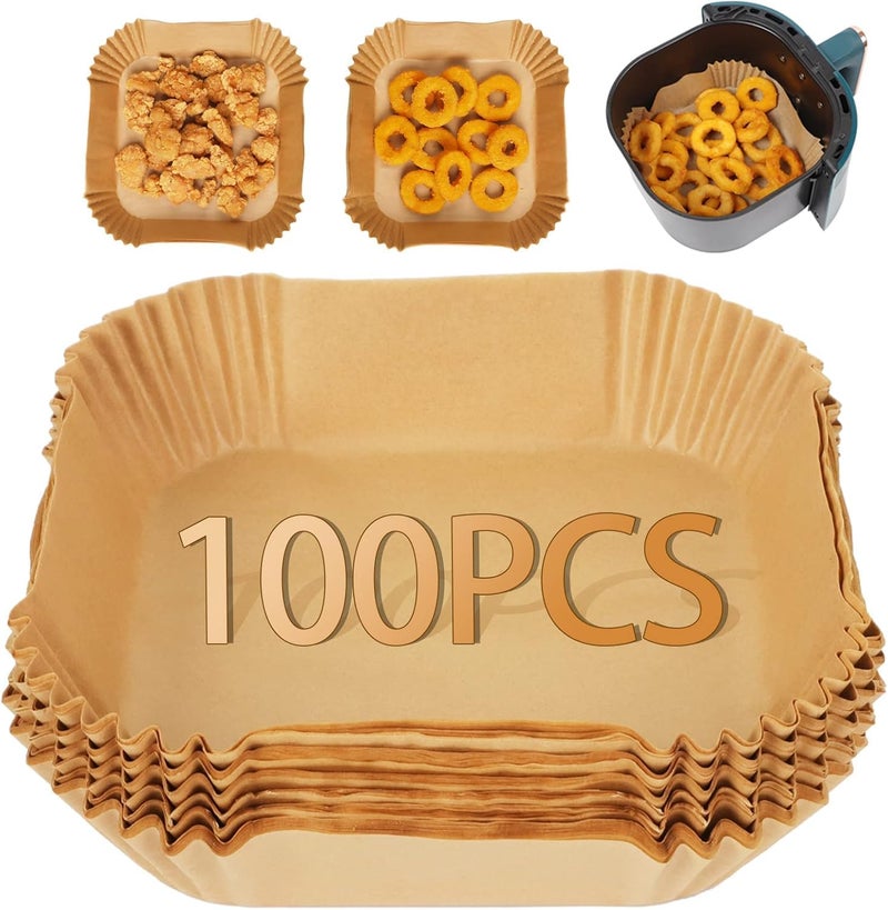 100 PCS Air Fryer Disposable Paper Liner, Round Air Fryer Liners, Natural Parchment Paper for Air Fryer, Non-Stick, Oil-Proof, Food Grade Paper Liner for Baking Roasting Microwave (6.3 Inch)