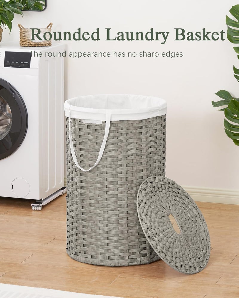 SETVSON Large Laundry Hamper Laundry Basket Round 34.3 Gal (130 L) Handwoven Wicker Laundry Baskets Rattan Laundry Basket with Laundry Bag Handles 2 Mesh Bags for Living Room Bedroom Gray - Image 2
