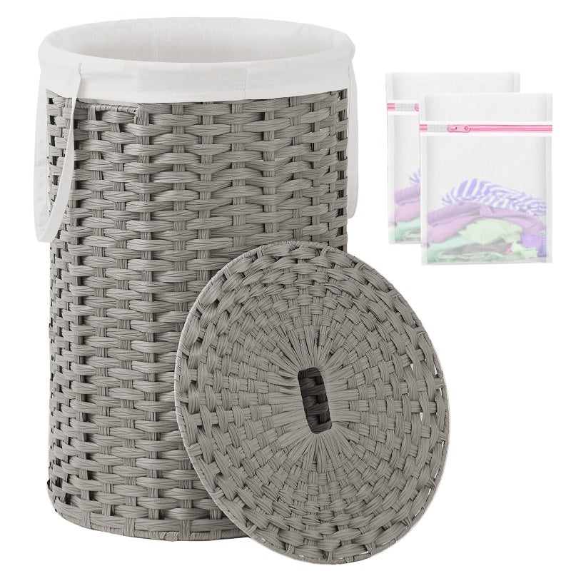 SETVSON Large Laundry Hamper Laundry Basket Round 34.3 Gal (130 L) Handwoven Wicker Laundry Baskets Rattan Laundry Basket with Laundry Bag Handles 2 Mesh Bags for Living Room Bedroom Gray - Image 1