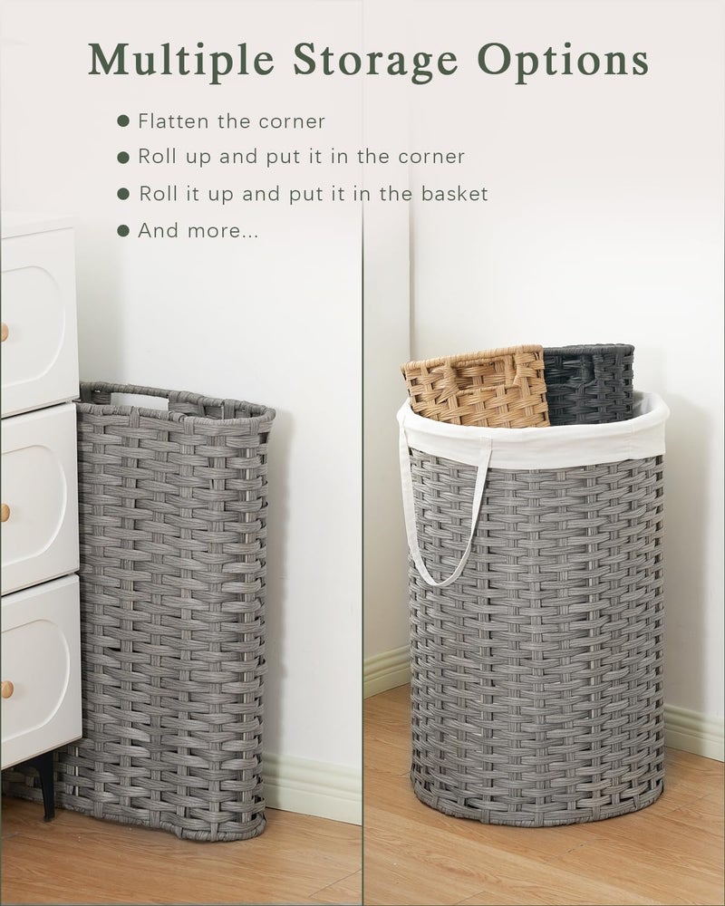 SETVSON Large Laundry Hamper Laundry Basket Round 34.3 Gal (130 L) Handwoven Wicker Laundry Baskets Rattan Laundry Basket with Laundry Bag Handles 2 Mesh Bags for Living Room Bedroom Gray - Image 5