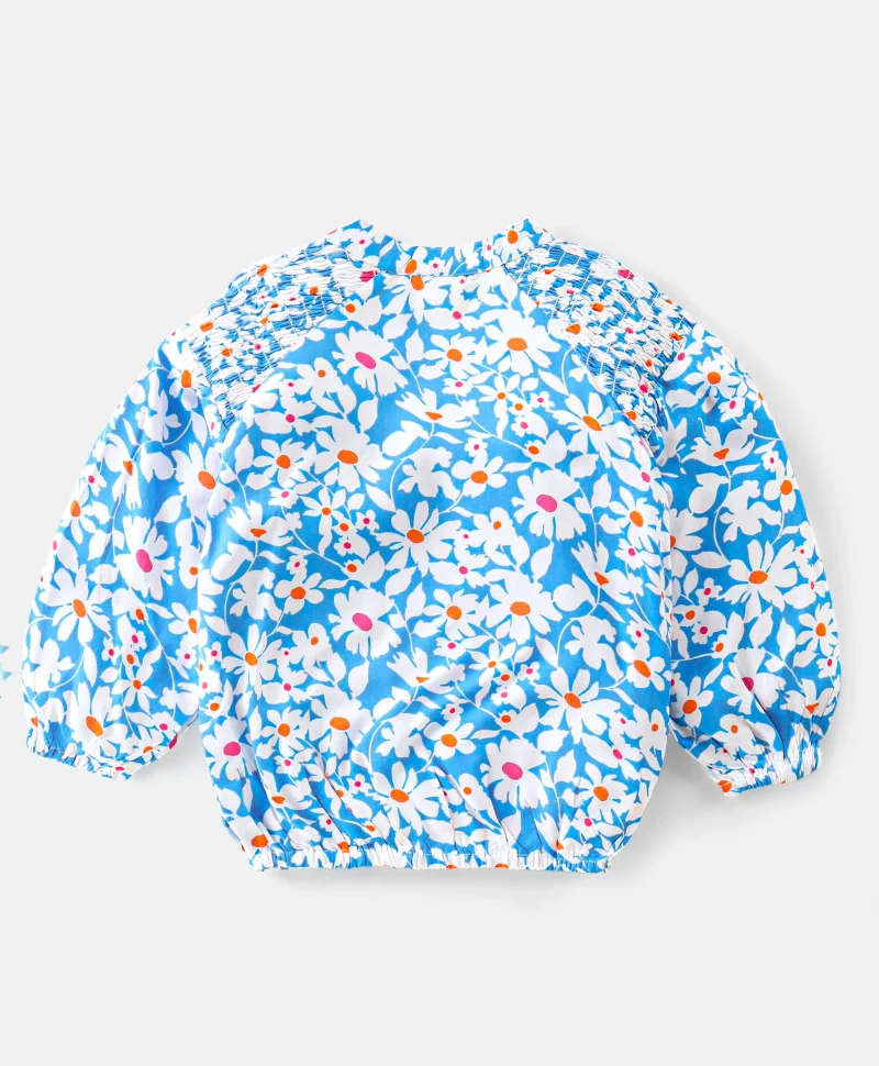 babyhug Babyhug Rayon Knit Full Sleeves Top With Floral Print - Blue