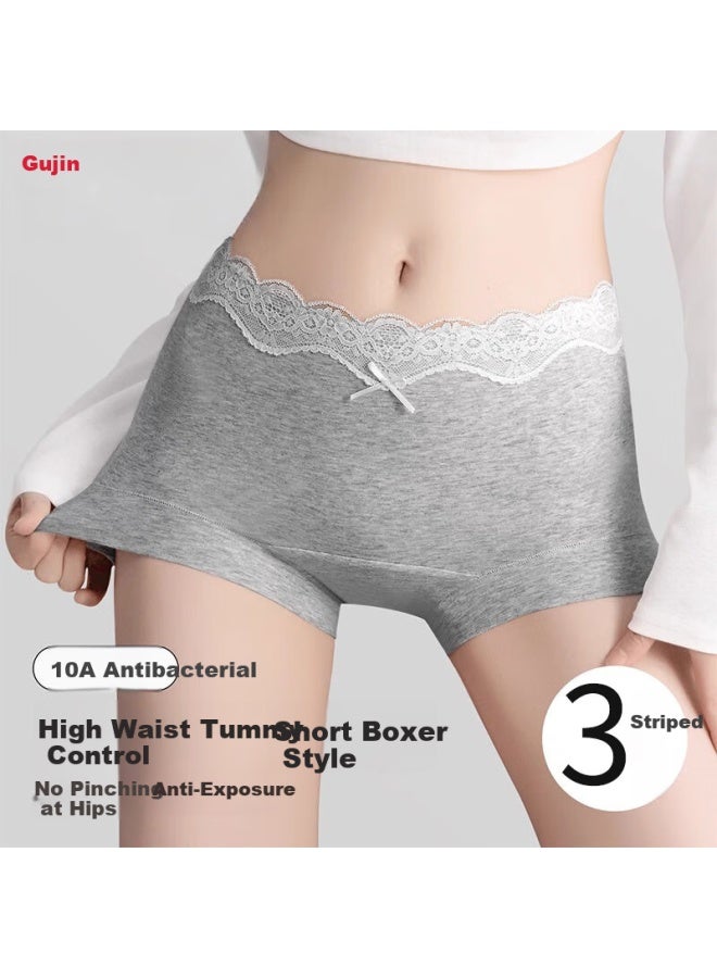 Gujin Women's 3-pack Cotton Antibacterial Mid-waist Extended Crotch Hipster Boxer Shorts