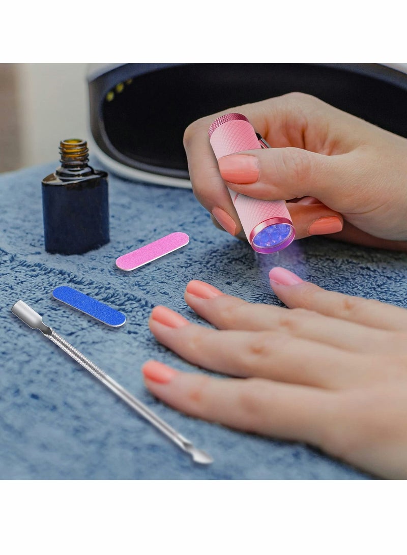 Mini UV LED Nail Lamp for Gel Nails with 9 LED and Nail Cuticle Pusher, Portable Gel LED UV Nail Lamp Stainless Steel Manicure Tool with 2 Pieces Nail Files for Girl Woman Home (Pink) - Image 2