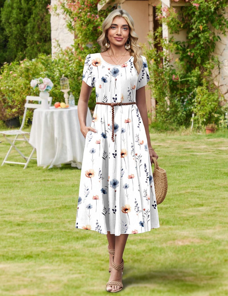 HOTOUCH Women's Casual Dresses Floral Summer Dress for Women 2026 Midi Dresses Loose Fit Swing Dress Boho Beach Sundress, White Floral 01,2XL - Image 5