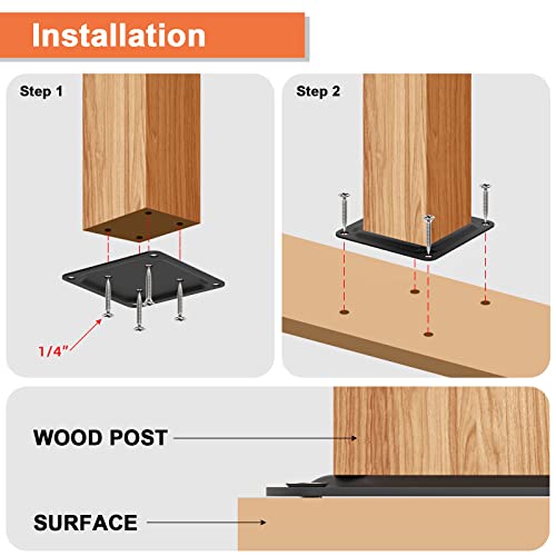 ForoGore 4" x 4" Wood Post Plate Connector, Powder-Coated Decking Post Base, Wood Fence Post Anchor Base, Deck Porch Railing Support Base(4 Pack) - Image 4