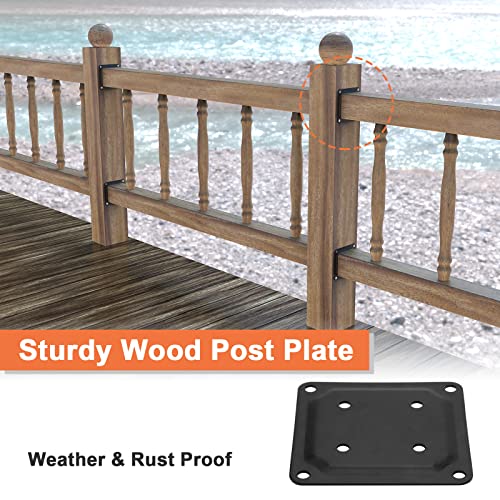 ForoGore 4" x 4" Wood Post Plate Connector, Powder-Coated Decking Post Base, Wood Fence Post Anchor Base, Deck Porch Railing Support Base(4 Pack) - Image 5