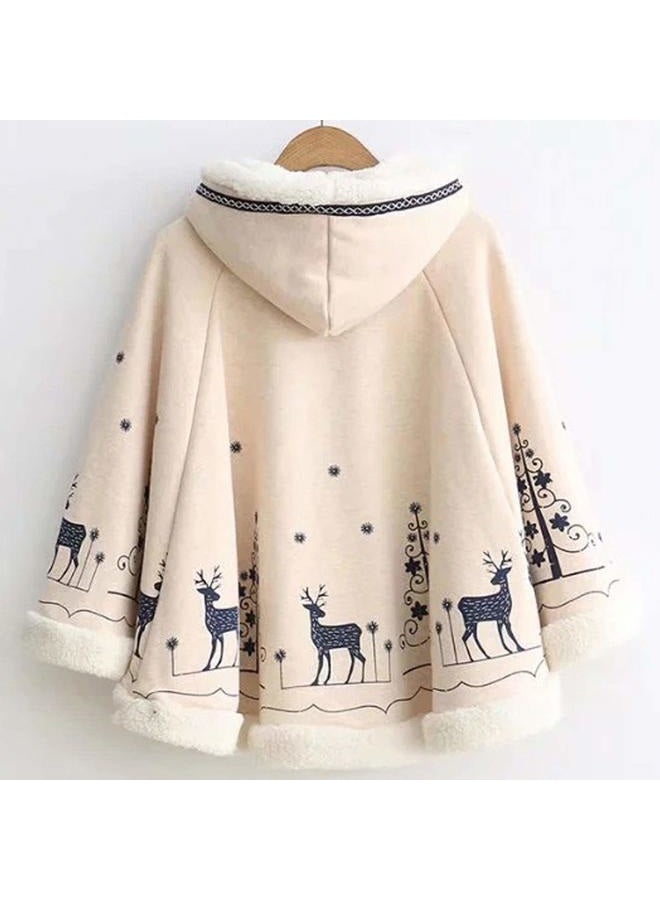 Flygo Women's Cute Fleece Lined Hooded Shawl Poncho Cloak Christmas Tree & Deer Pullover (One size (Less than 154lb), Dark blue) - Image 4