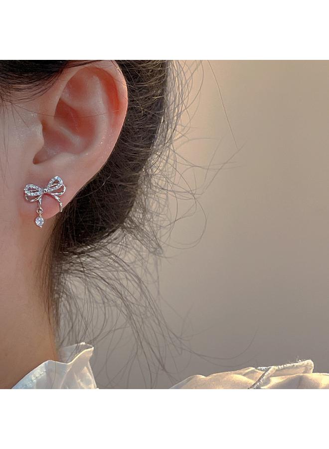 S925 Silver Needle Bow Zircon Earrings Exquisite Fashion Sweet Niche Design Fresh And Simple Style Earrings For Women In Summer 