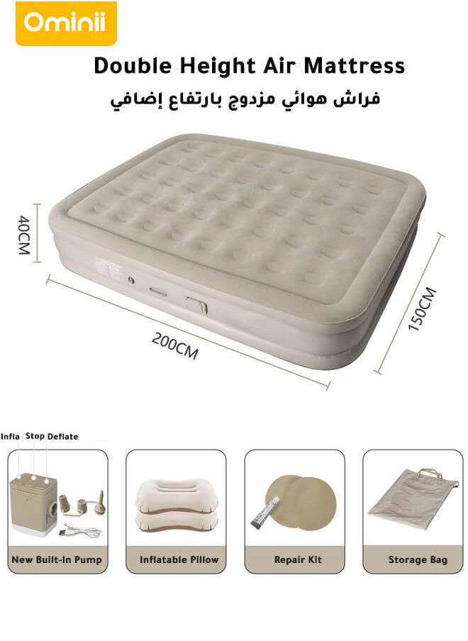 Ominii - Double Height Air Mattress, Portable Inflatable Bed with Built-in Pump, One-Button Quick Automatic Inflation/Deflation, Ideal for Home or Outdoor Travel Camping - Image 1