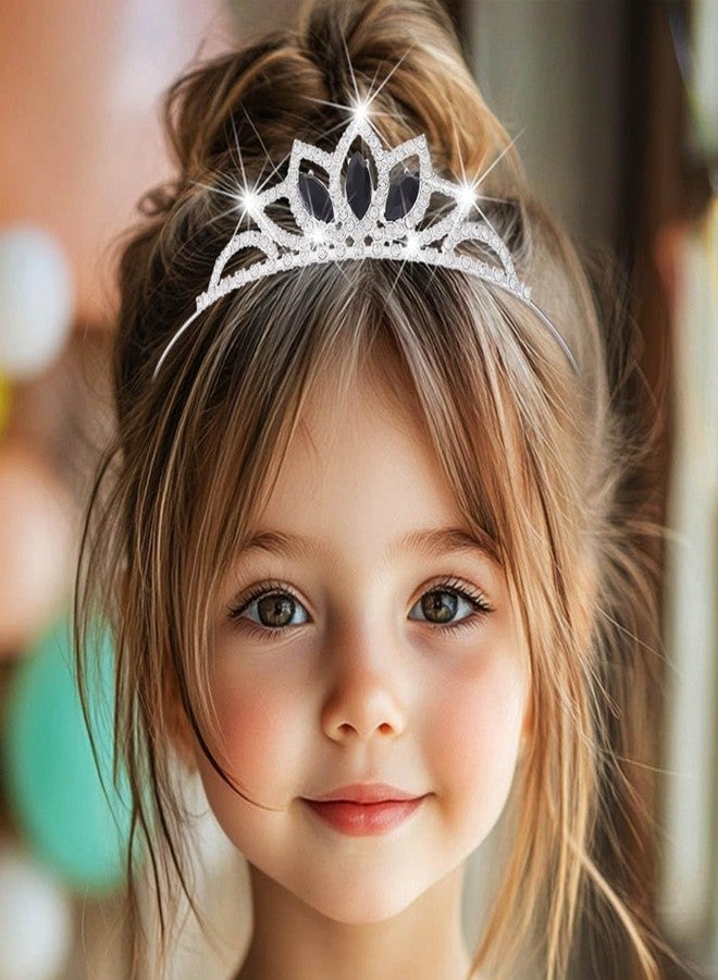 كيلشي تاج كيلشاي المرصع بأحجار الراين، تاج فضي للبنات، إكسسوارات شعر كريستالية (أسود) - Image 5