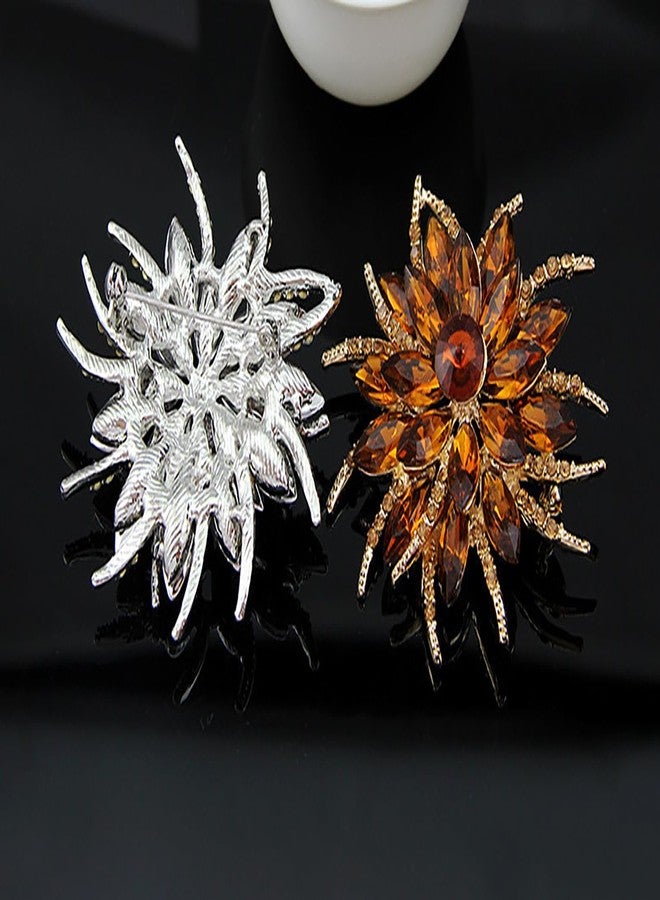 FUTIMELY Rhinestone Flower brooch Pin Large Crystal Flower brooch Lapel Pins Wedding Party Birthday Dance Banquet Dress Suit Ceremony Clothes Hat Bag Accessories Jewelry for Women Teen Girls (Yellow) - Image 2