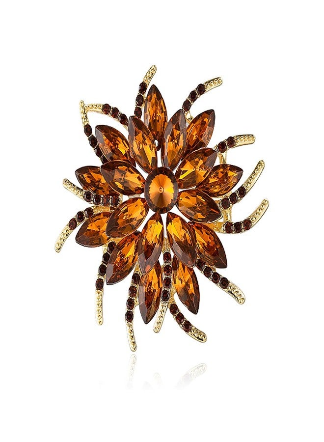 FUTIMELY Rhinestone Flower brooch Pin Large Crystal Flower brooch Lapel Pins Wedding Party Birthday Dance Banquet Dress Suit Ceremony Clothes Hat Bag Accessories Jewelry for Women Teen Girls (Yellow) - Image 1