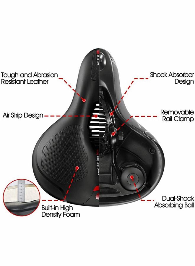 GROIC Comfortable Bicycle Seat, Replacement Wide Saddle Bike Seat with Dual Shock Absorbing Rubber Balls and Reflective Strip, Universal Fit for Indoor Outdoor Bikes - Image 5