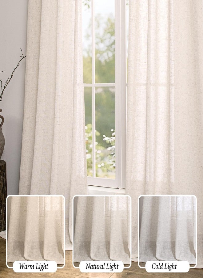 UNISTAR Faux Linen Curtains with Hooks 108 Inch Length for Living Room Semi Sheer Burlap Back Tab Pinch Pleated Pocket Light Filtering Country Rustic Farmhouse Curtain for Bedroom, 2 Panels Natural - Image 5
