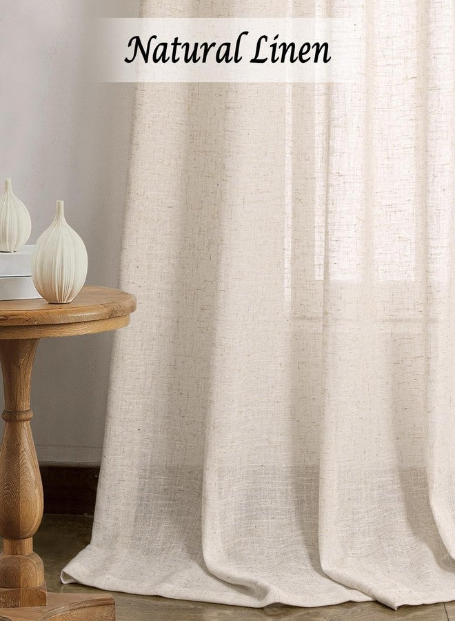 UNISTAR Faux Linen Curtains with Hooks 108 Inch Length for Living Room Semi Sheer Burlap Back Tab Pinch Pleated Pocket Light Filtering Country Rustic Farmhouse Curtain for Bedroom, 2 Panels Natural - Image 3