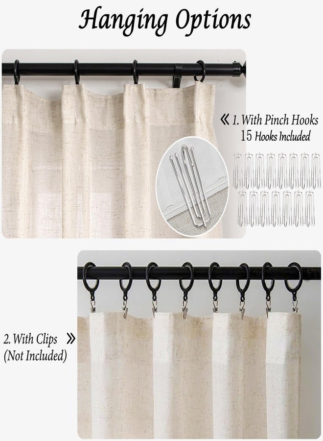 UNISTAR Faux Linen Curtains with Hooks 108 Inch Length for Living Room Semi Sheer Burlap Back Tab Pinch Pleated Pocket Light Filtering Country Rustic Farmhouse Curtain for Bedroom, 2 Panels Natural - Image 2