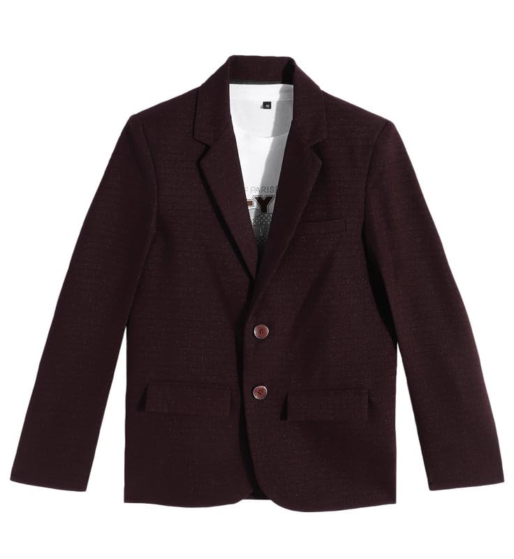 CHARCHIT Boys Regular Fit Plain Blazer and T-Shirt Maroon - Image 1
