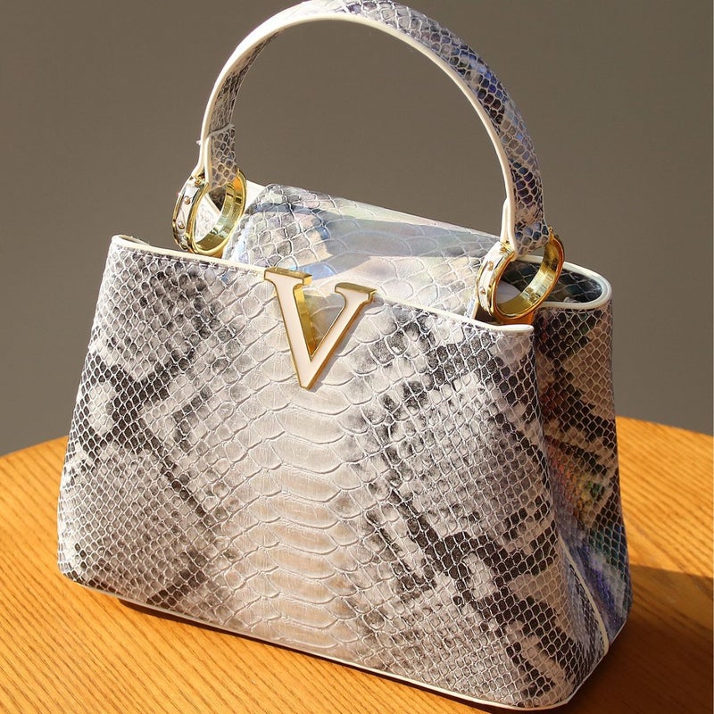 Lady Handbag 2025 Light Luxury High-End Fashion Ladies Handbag Himalayan V-Shaped Colorful Gradient Snake Pattern - Image 5