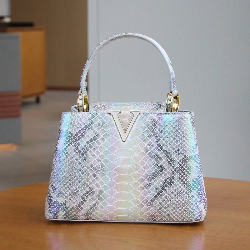 Lady Handbag 2025 Light Luxury High-End Fashion Ladies Handbag Himalayan V-Shaped Colorful Gradient Snake Pattern - Image 2