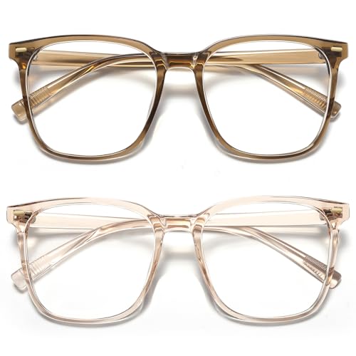 MACJERO Oversized Square Blue Light Blocking Glasses for Women Men AntiFatigue Computer Monitor Glasses Reduce Eye Straintransparent BrownBrown 2 Pack - Image 1