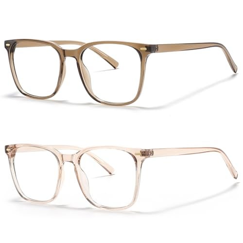 MACJERO Oversized Square Blue Light Blocking Glasses for Women Men AntiFatigue Computer Monitor Glasses Reduce Eye Straintransparent BrownBrown 2 Pack - Image 3