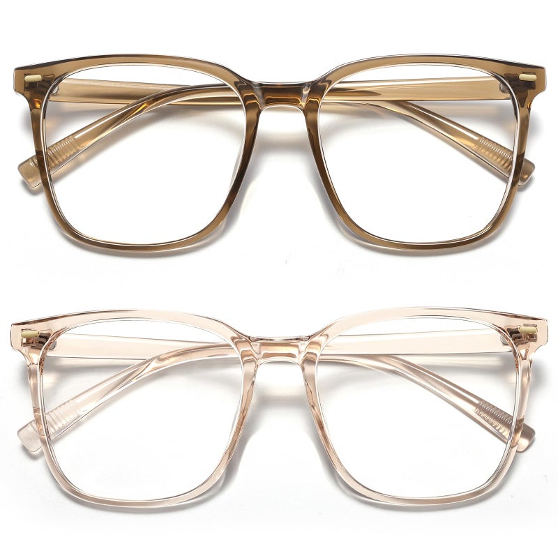 MACJERO Oversized Square Blue Light Blocking Glasses for Women Men AntiFatigue Computer Monitor Glasses Reduce Eye Straintransparent BrownBrown 2 Pack - Image 2