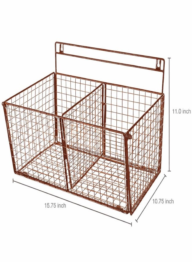 OGFC 58017 Wall mouted fruit basket - Brown Color Metal Wire Wall-Mounted 2-Compartment Fruit Basket, Wall shelf, Storage baskets- Brown - Image 2